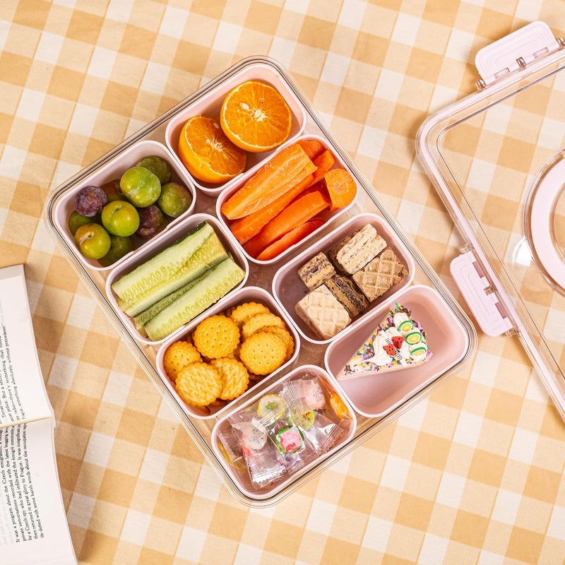 Dingerjar Divided Serving Tray with Lid and Handle - Snackle Box Charcuterie Container for Portable Snack Platters Organizer for Candy, Fruits, Nuts, Snacks - Perfect for Party, Entertaining, Pink - Image 2